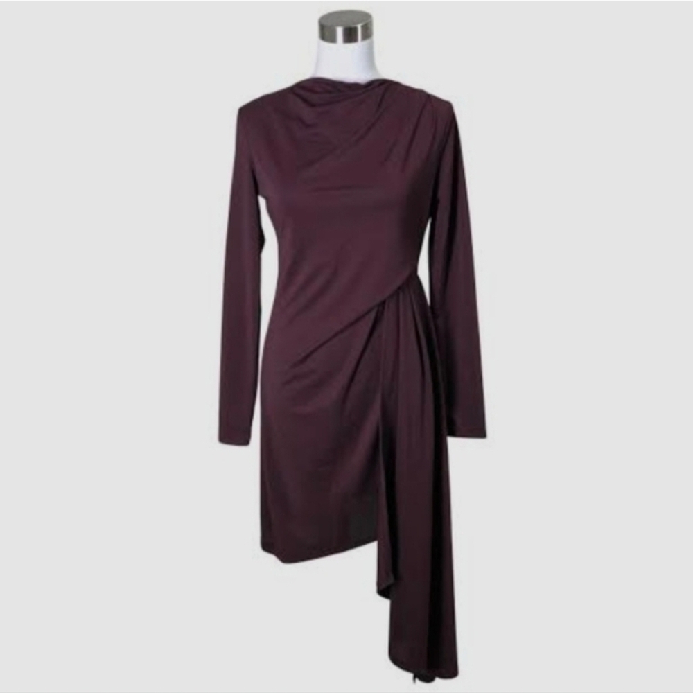 NEW - TOPSHOP Asymmetric Eggplant Crepe Drape Dress - 4